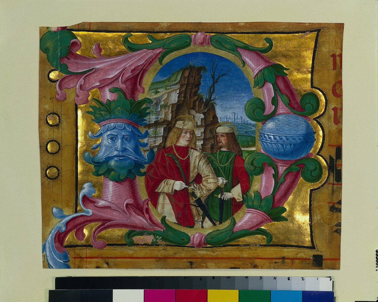 Historiierte Initiale D aus einem Chorbuch ausgeschnitten: Zwei Märtyrerheilige, ca. 1500-1510 von Girolamo dai Libri