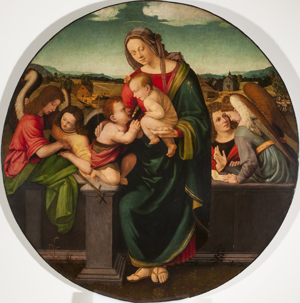 Madonna mit Kind und dem kleinen Johannes dem Täufer und Engeln, um 1515 von Giuliano Bugiardini