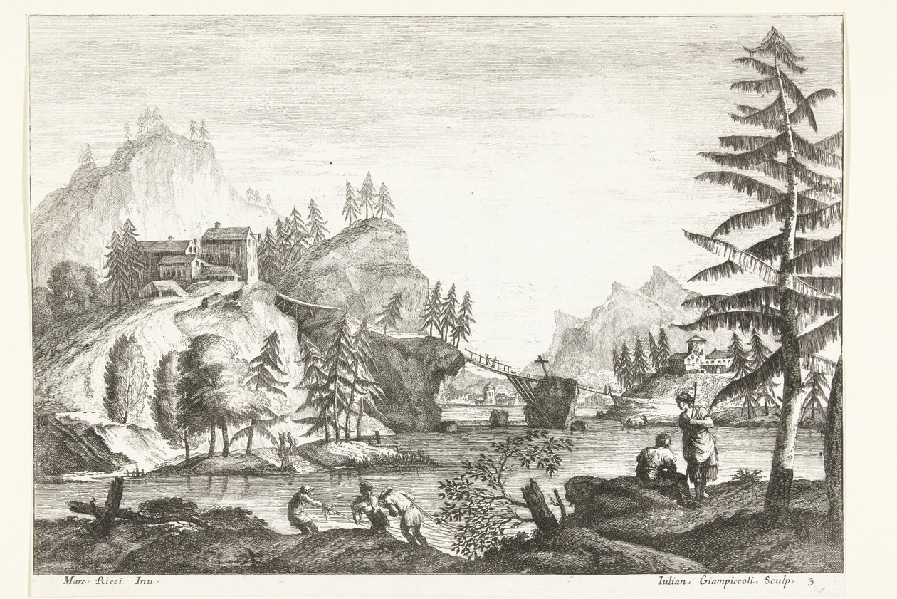 Landschaft mit Fluss und einigen Figuren von Giuliano Giampiccoli