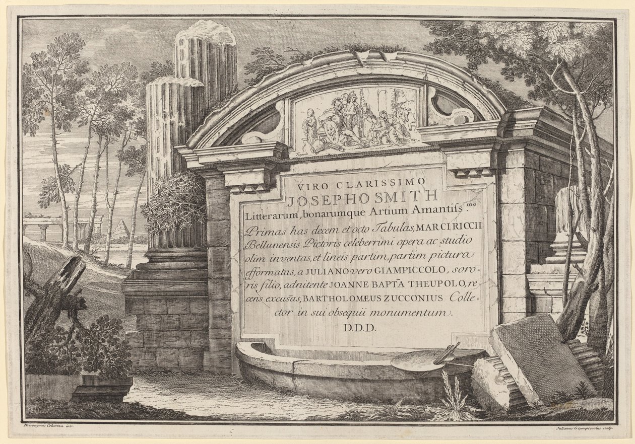Klassische Ruinen in einer Landschaft: Frontispiz von Giuliano Giampiccoli and Giovanni Battista Tiepolo
