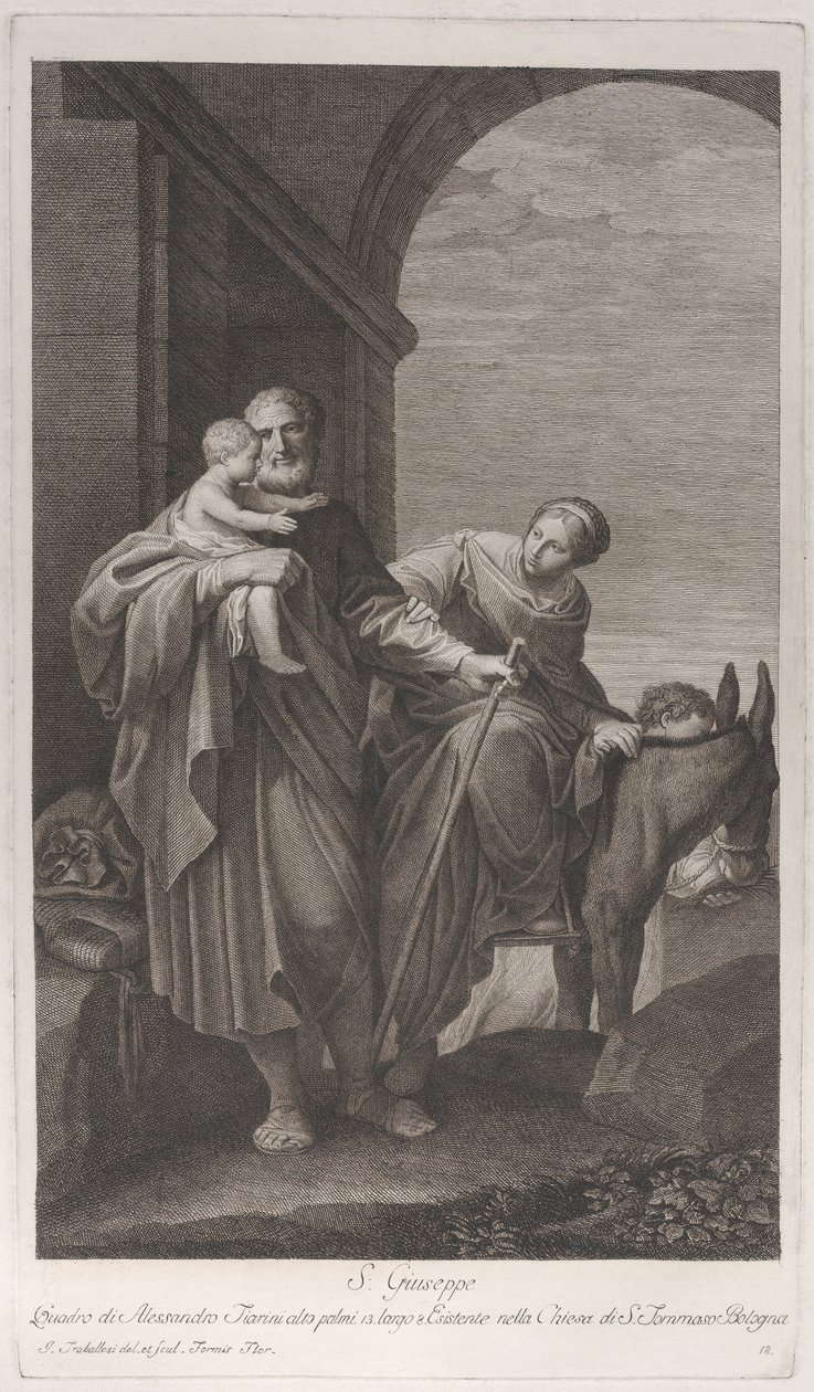 Heiliger Josef trägt das Christkind auf der Flucht nach Ägypten von Giuliano Traballesi
