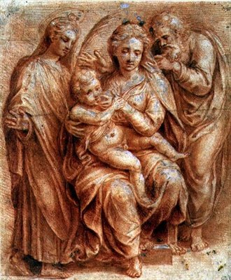 Heilige Familie mit einer Märtyrerin von Giulio (circle of) Romano