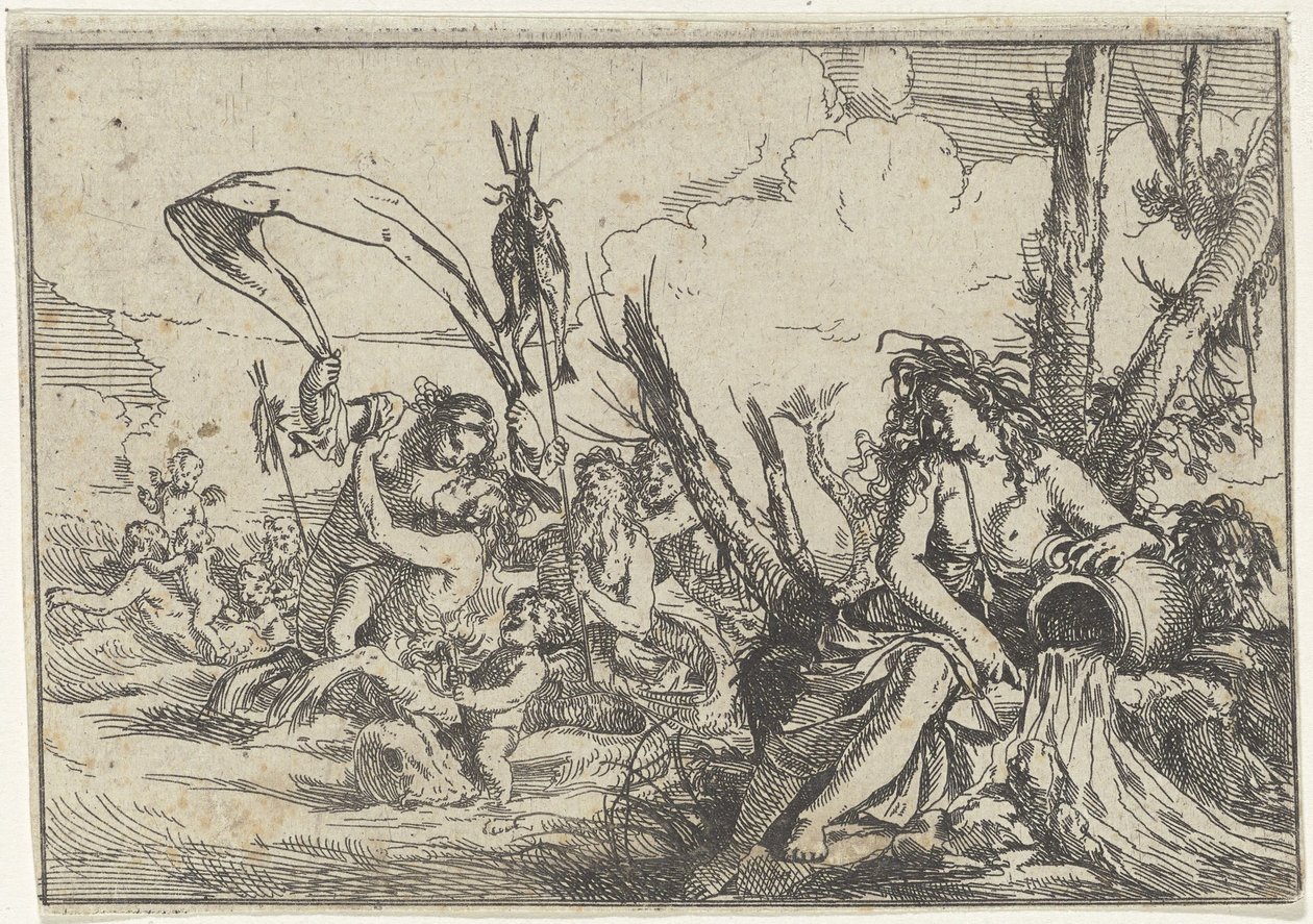 Wasser (Naiade mit Wasserkanne und Tritonen) (Die vier Elemente) von Giulio Carpioni (I)
