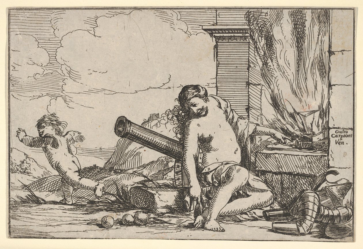 Feuer, dargestellt durch Venus vor der Schmiede des Vulkan von Giulio Carpioni