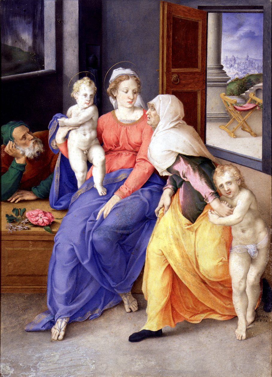 Heilige Familie mit Santa Isabel und San Juanito von Giulio Clovio