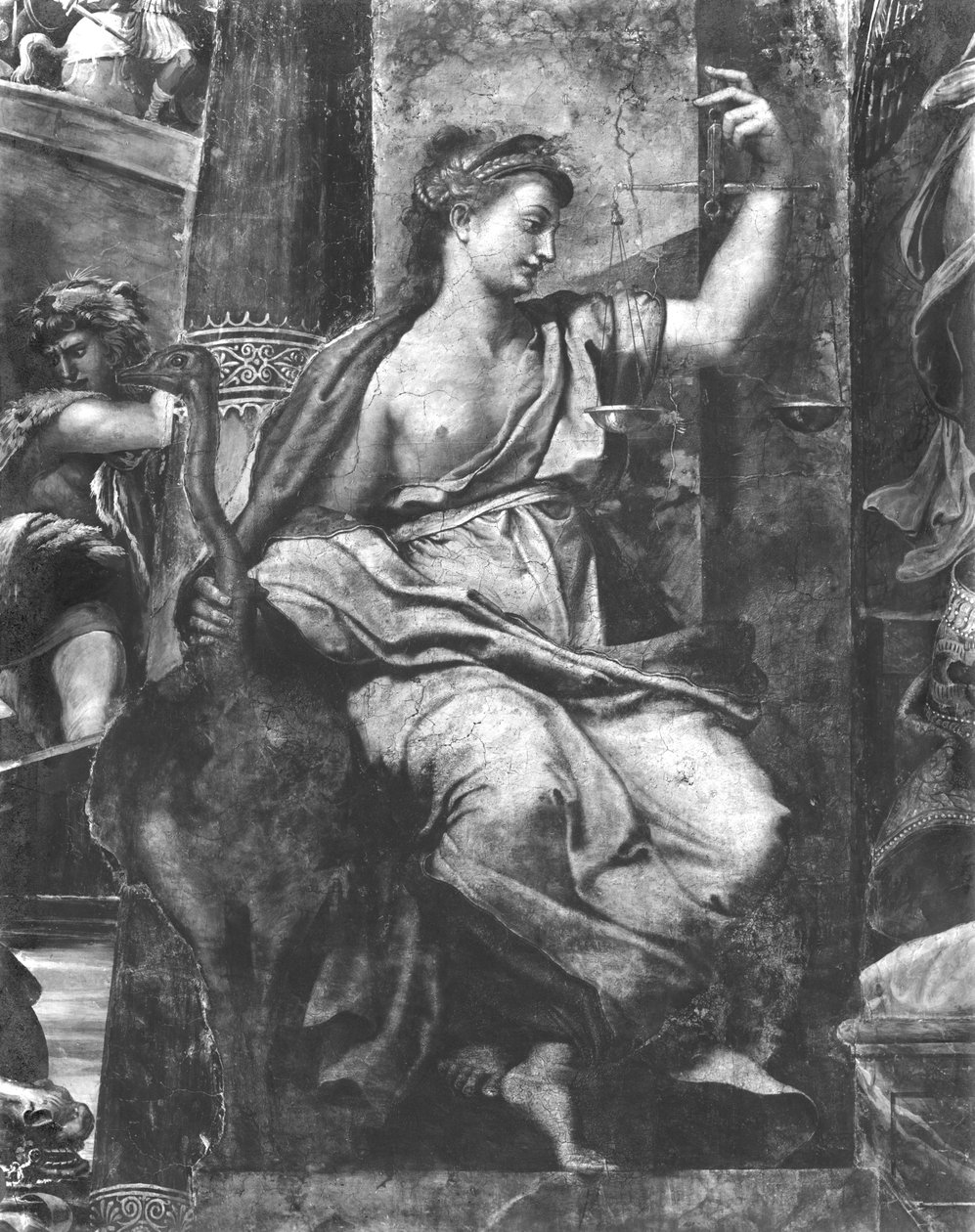 Gerechtigkeit, eine der zwei Tugenden um Papst Urban I. (gest. 230), Raphael-Räume (Detail) von Giulio Romano