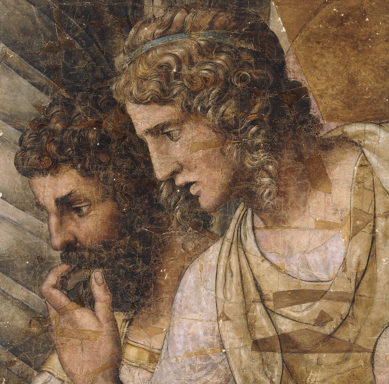 Zwei Männer, Brustlänge, nach unten schauend: Ein Cartoon für einen Wandteppich von Giulio Romano