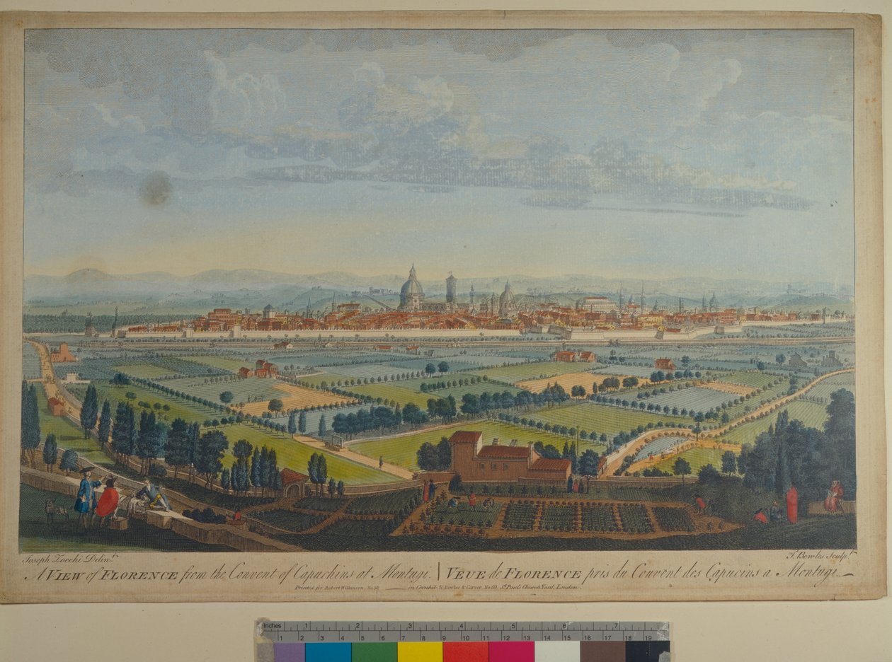 Ein Blick auf Florenz vom Kapuzinerkloster in Montughi, graviert von John Bowles von Giuseppe Zocchi