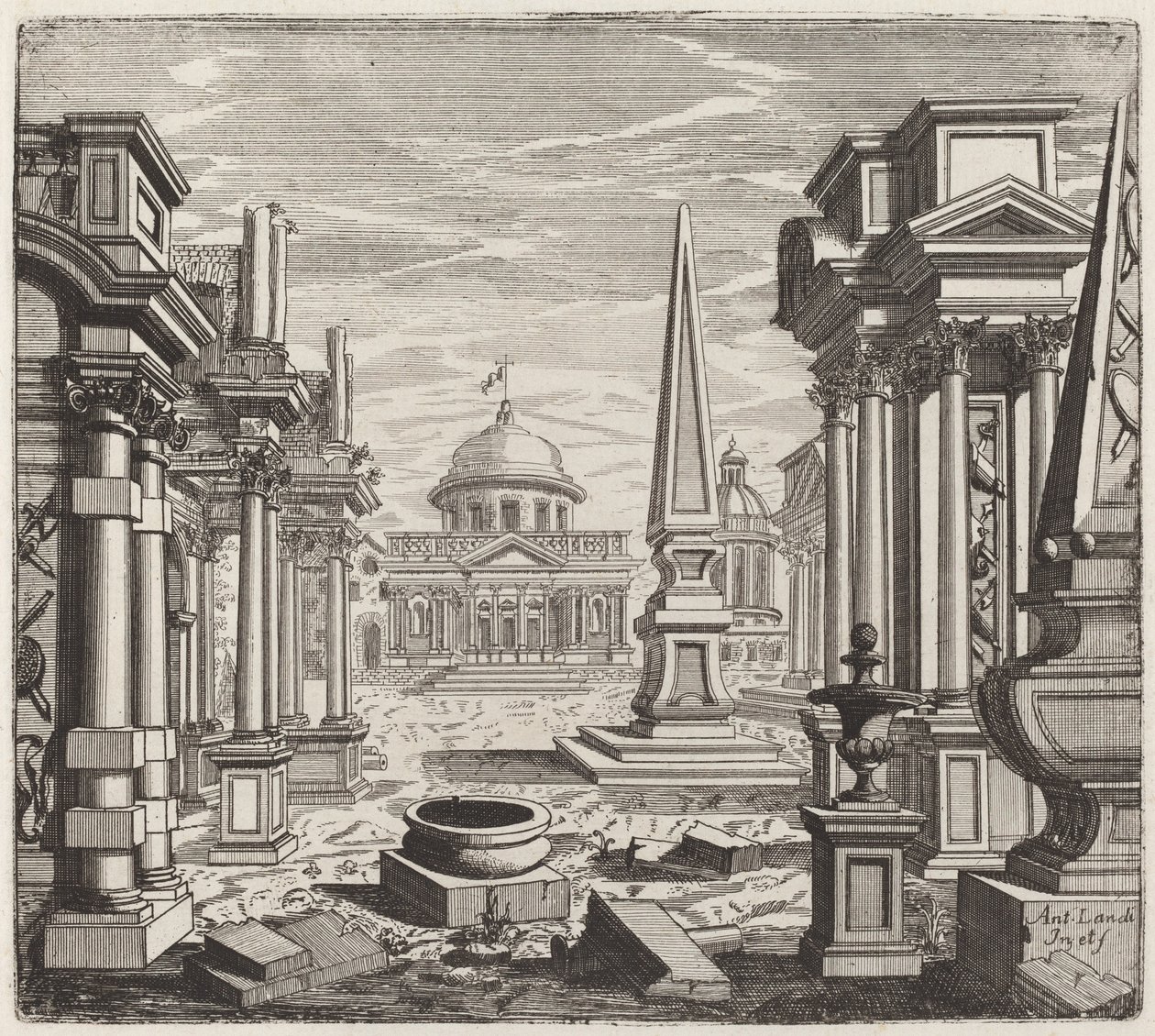 Architektonische Fantasie mit Obelisken, Ruinen und einem Platz von Giuseppe Antonio Landi