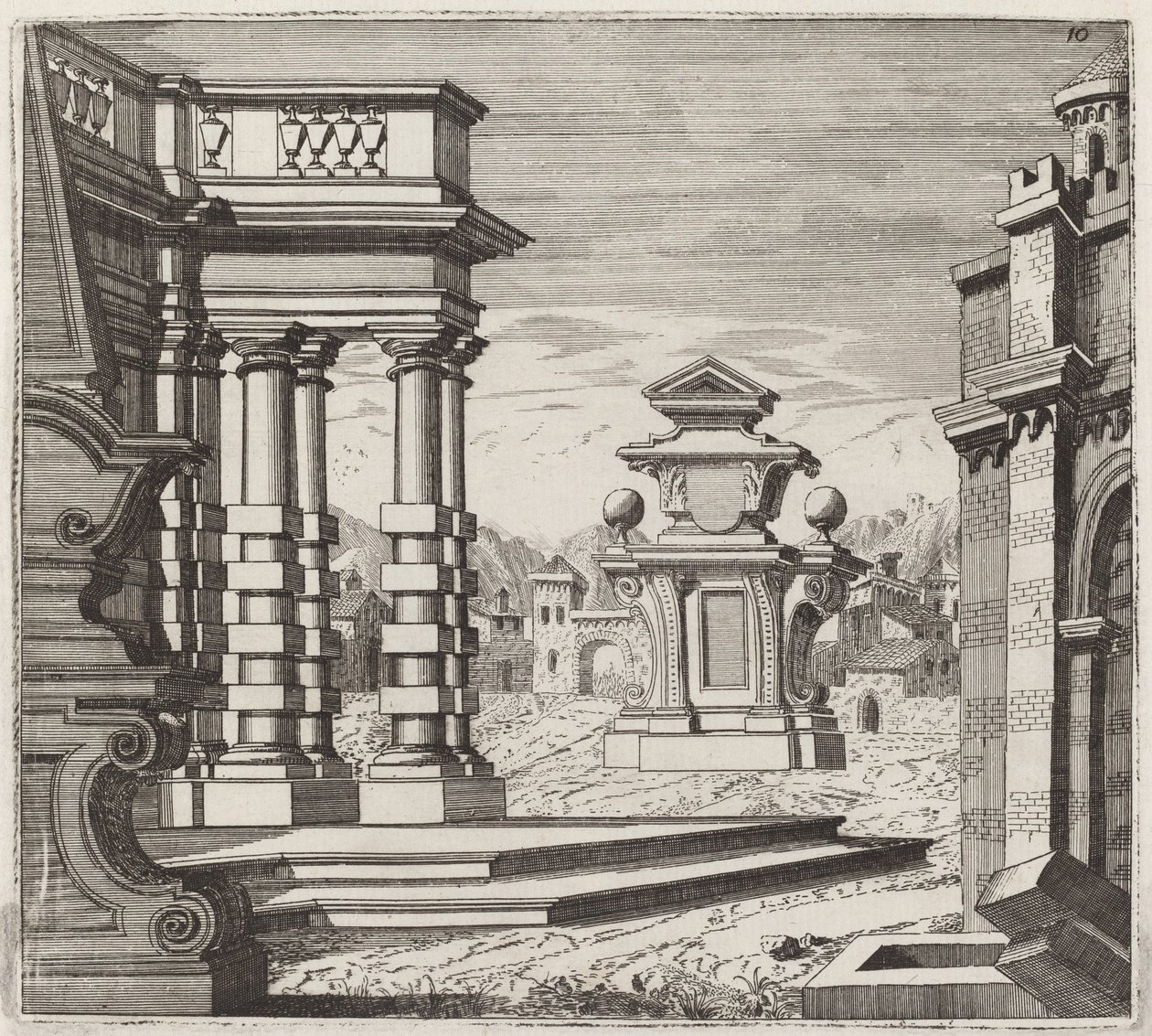 Architektonische Fantasie mit Portalen und Denkmälern von Giuseppe Antonio Landi