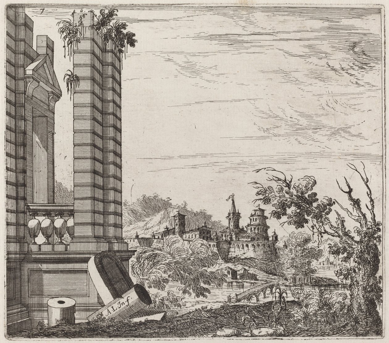 Fantastische Flusslandschaft mit Ruinen und einer Burg von Giuseppe Antonio Landi