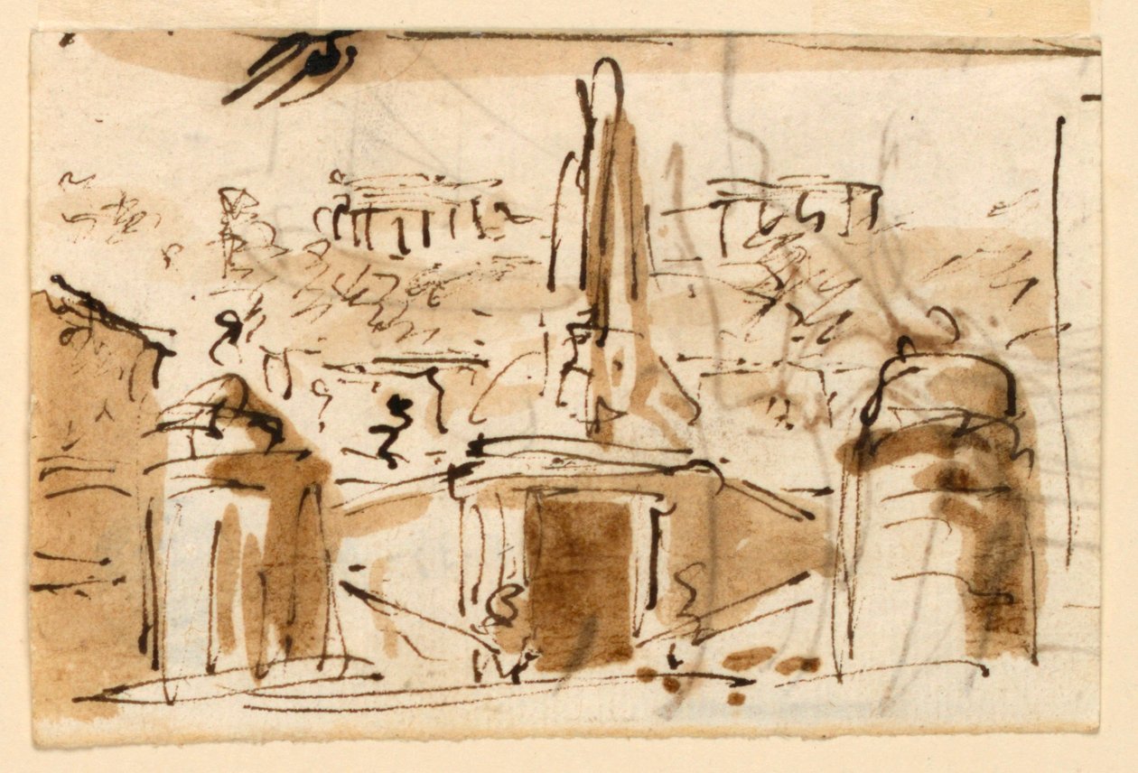 Brunnen in einer bergigen Landschaft von Giuseppe Barberi