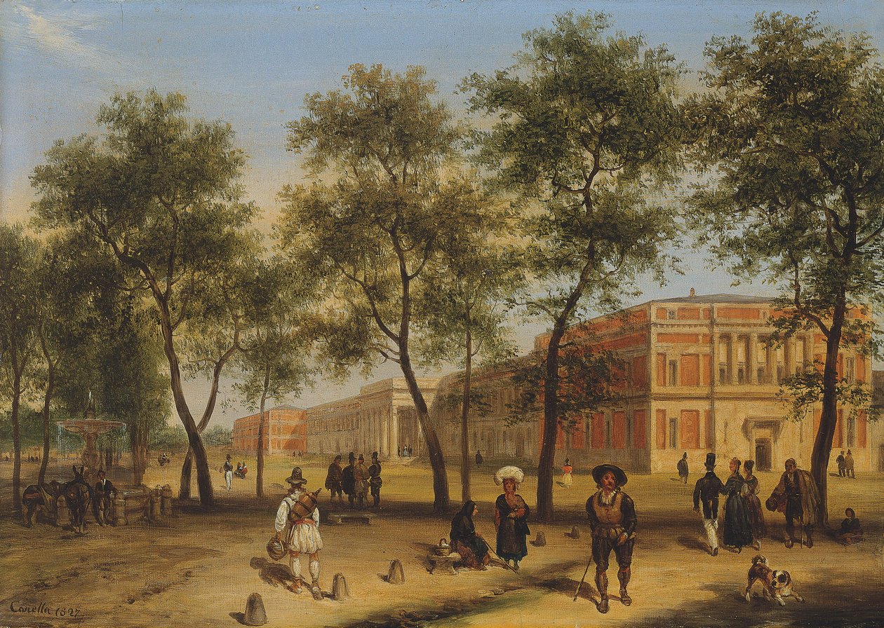 Vermutliche Ansicht des Paseo del Prado mit dem Prado-Museum, Madrid, 1827 von Giuseppe Canella