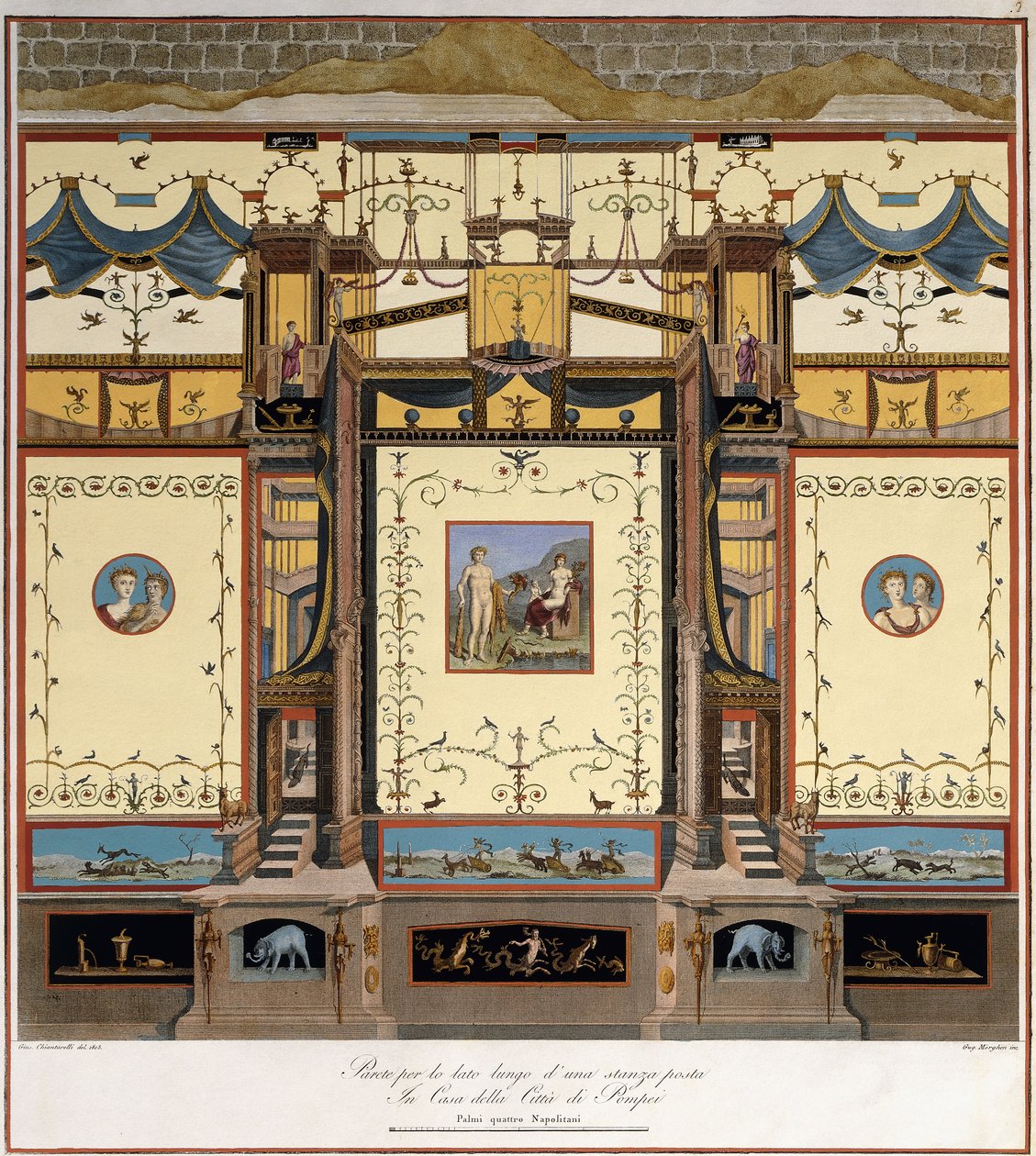 Ein langer Wandabschnitt in einem Raum in einem Haus in Pompeji von Giuseppe Chiantarelli