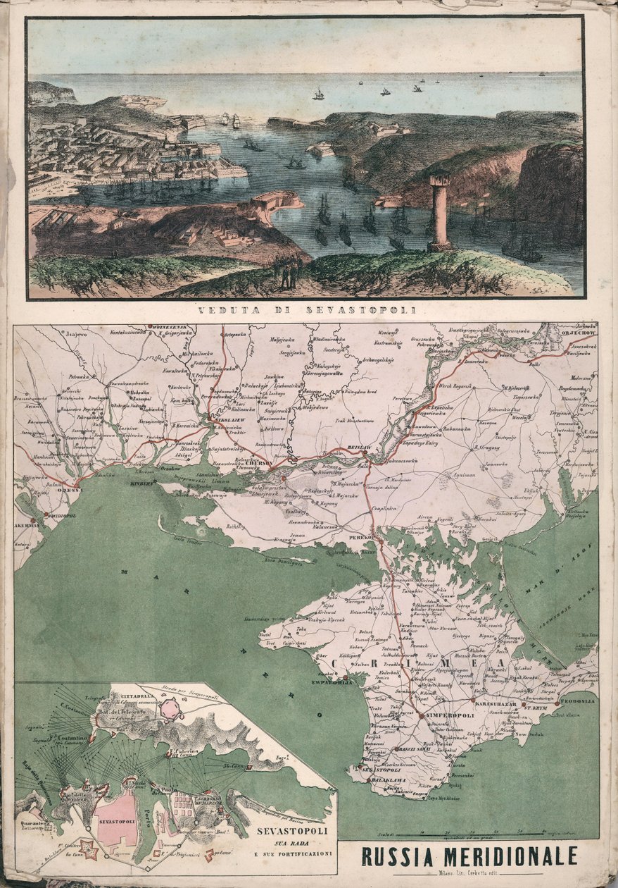 Karte von Südrussland mit Blick auf die Bucht von Sewastopol und ihre Befestigungen von Giuseppe Civelli