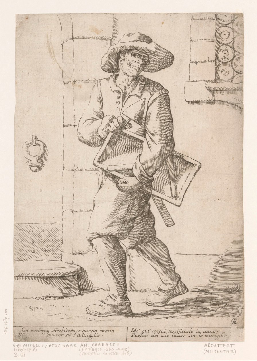 Maurer (Straßenverkäufer in Bologna) von Giuseppe Maria Mitelli (signed by artist)