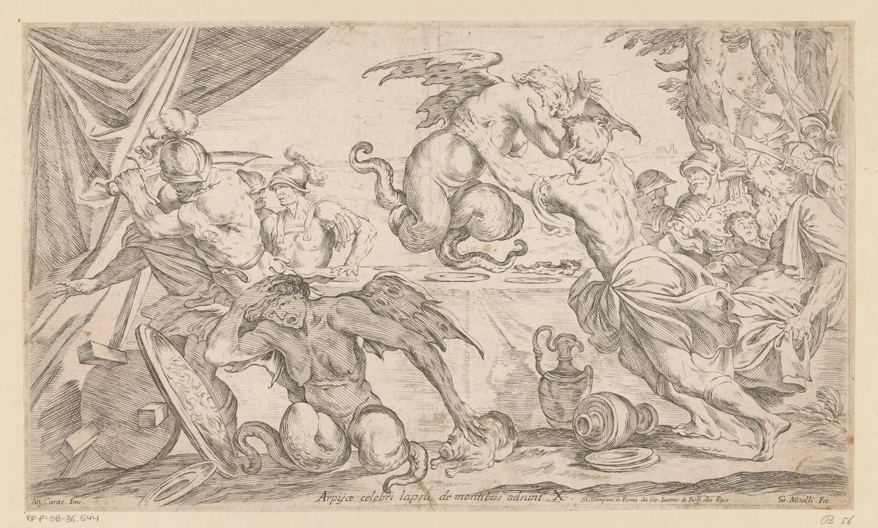 Aeneas und seine Gefährten kämpfen mit den Harpyien von Giuseppe Maria Mitelli