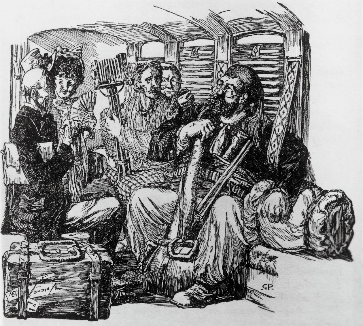 Tartarin in einer Kutsche für Tartarin auf den Alpen von Alphonse Daudet, Mailand von Giuseppe Porcheddu