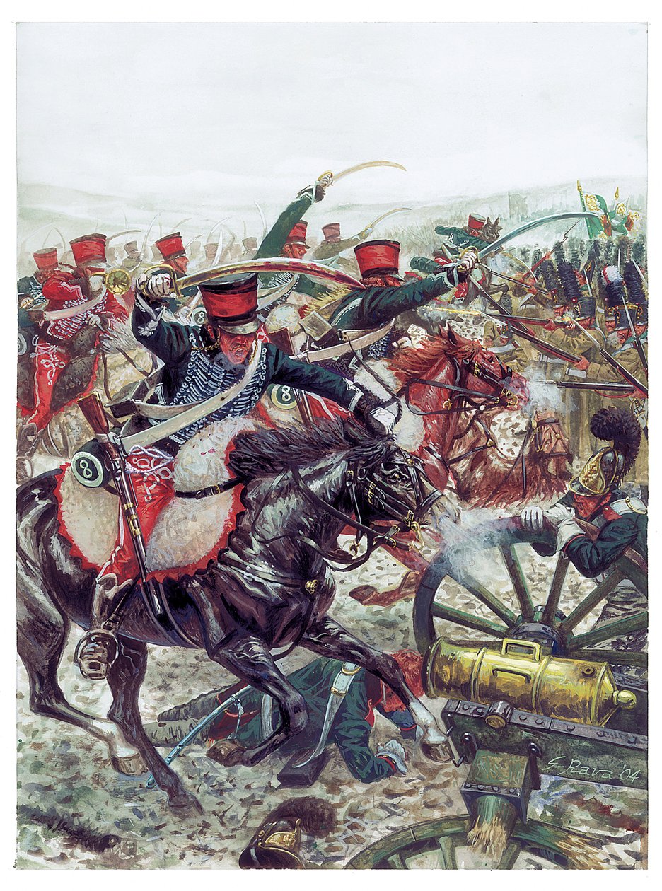 Erstes Kaiserreich: Angriff der Brigade unter General Pierre Margaron in der Schlacht bei Austerlitz am 2.12.1805 - Illustration von Giuseppe Rava von Giuseppe Rava