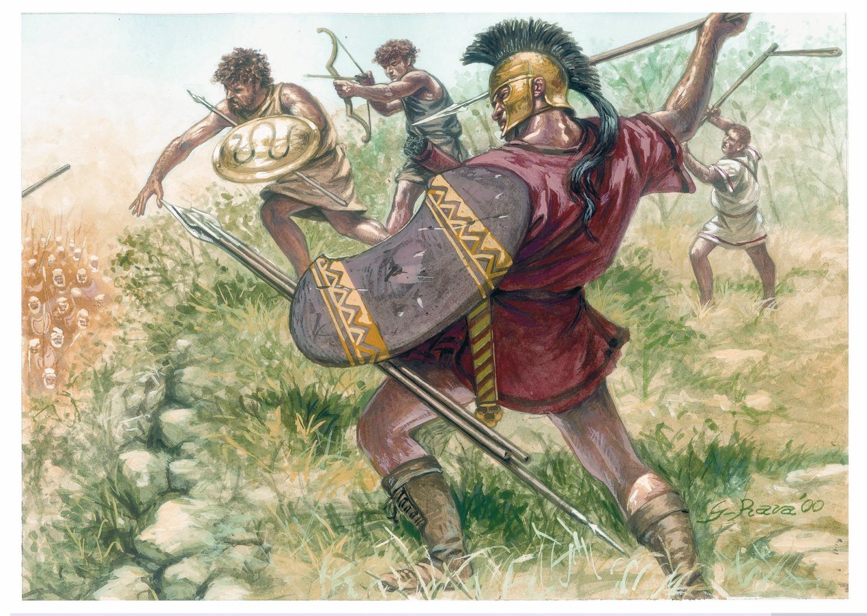 Königreich Makedonien: Soldaten der leichten Infanterie - Makedonien (antikes Königreich): Soldaten der leichten Infanterie - Illustration von Giuseppe Rava von Giuseppe Rava
