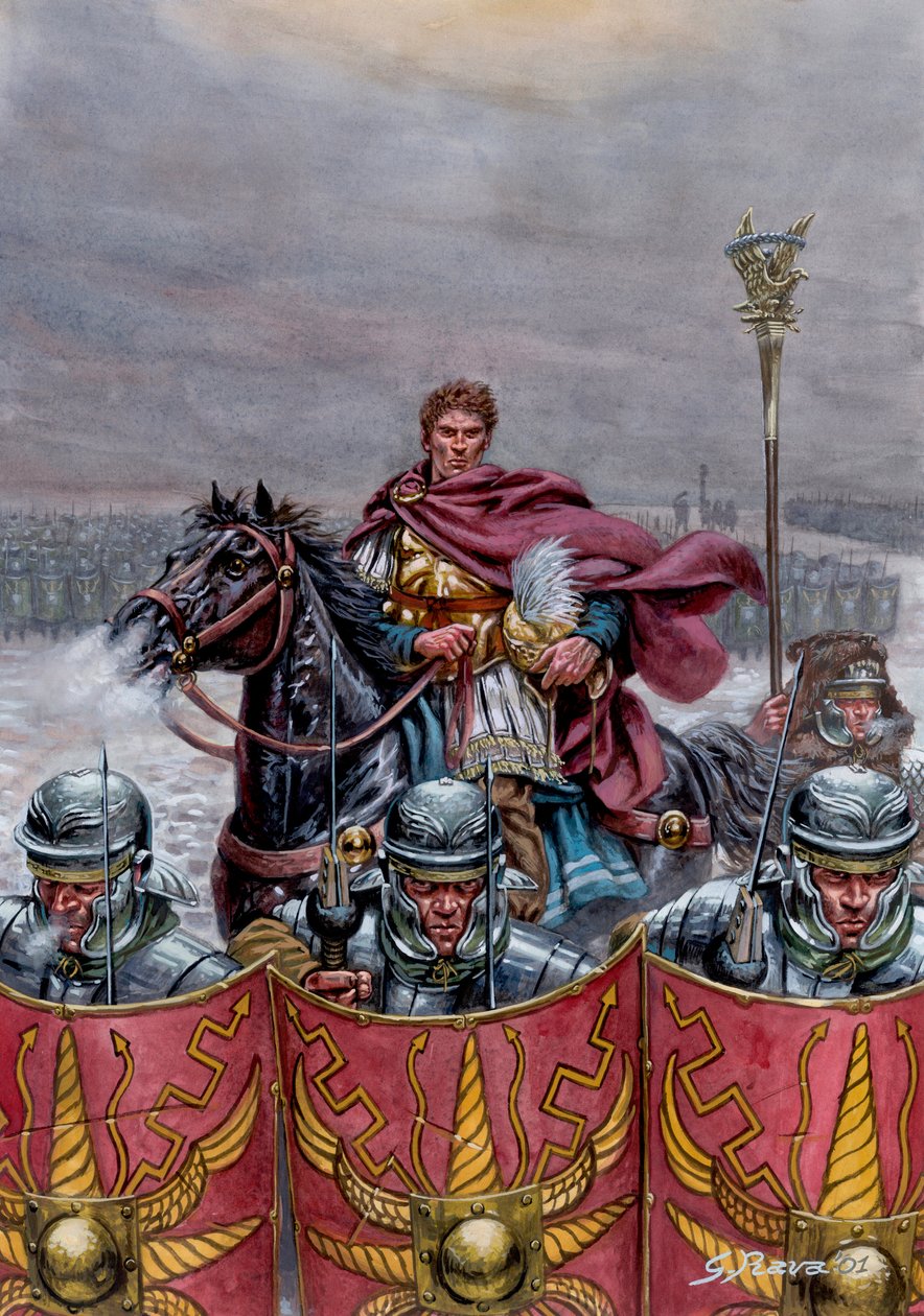 Römische Antike: Römische Armee nahe dem Hadrianswall in Schottland, 2. Jahrhundert n. Chr. - Illustration von Giuseppe Rava von Giuseppe Rava