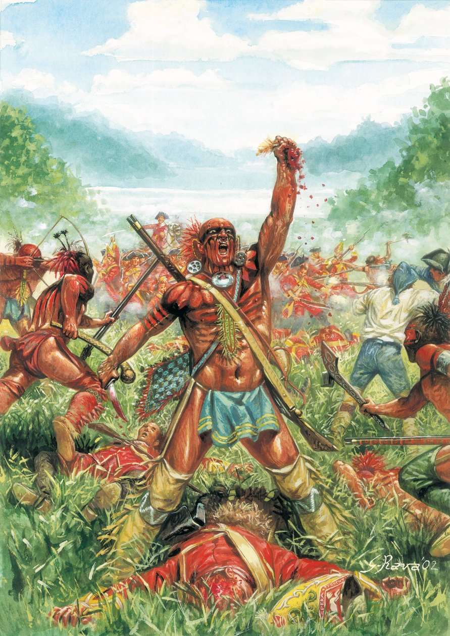 Siebenjähriger Krieg: Die Schlacht von Monongahela, die die Braddock-Expedition zur Eroberung von Fort Duquesne von den Franzosen im Sommer 1755 beendete von Giuseppe Rava