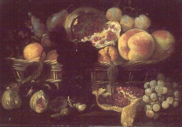 Ein Korb mit Obst und ein Teller mit Obst von Giuseppe Recco