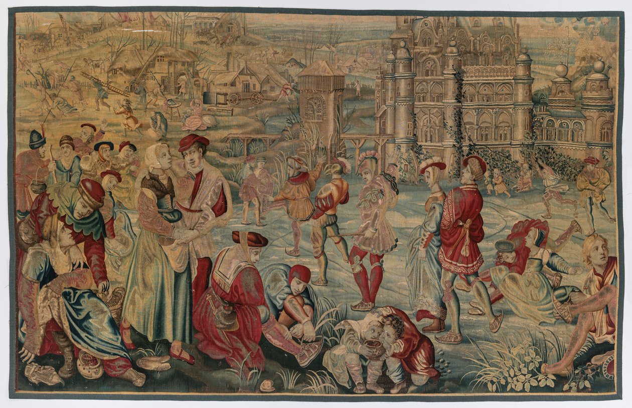 Winter: Eislaufszene aus dem Set der vier Jahreszeiten, spätes 17. - frühes 18. Jahrhundert von Gobelins
