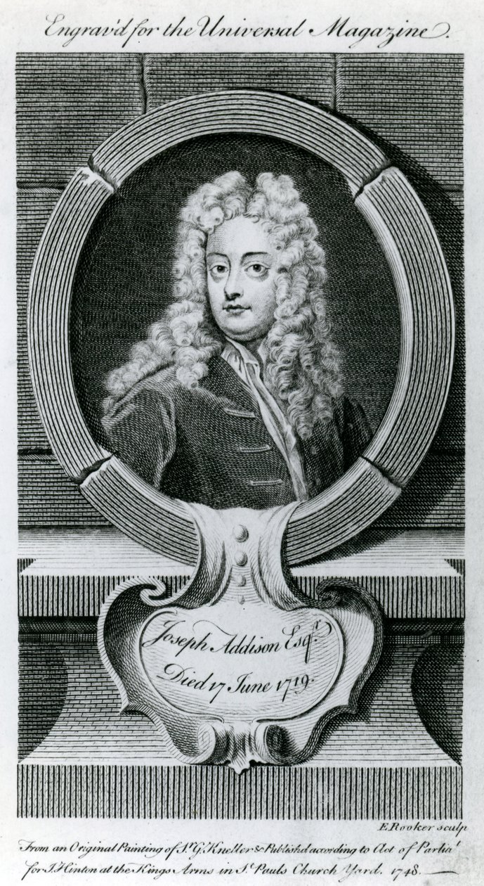 Joseph Addison, Esquire (1672-1719) Illustration für das Universal Magazine, 1748 von Godfrey Kneller
