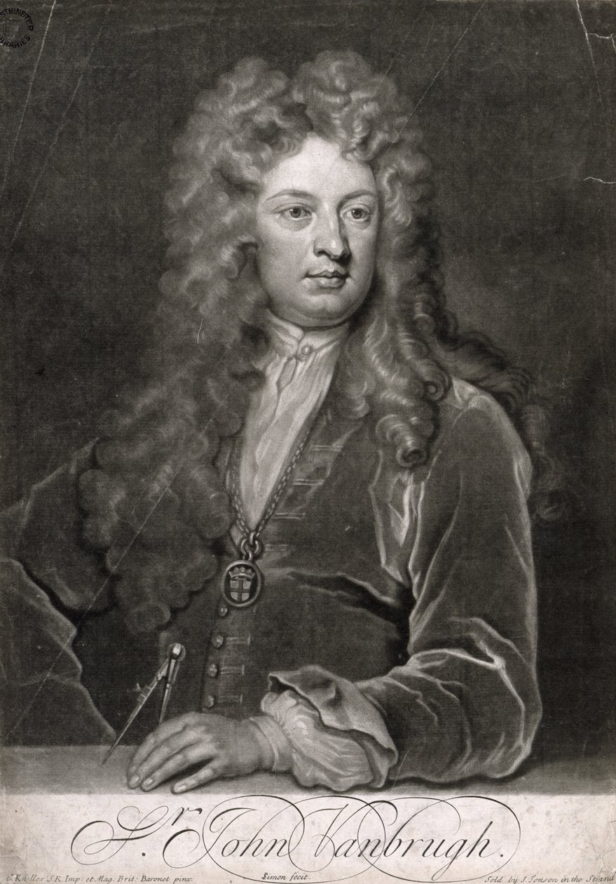 Sir John Vanbrugh, graviert von John Simon von Godfrey Kneller
