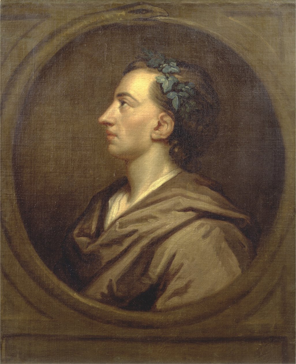 Alexander Pope (1688-1744) Profil, mit Efeu gekrönt von Godfrey (studio of) Kneller