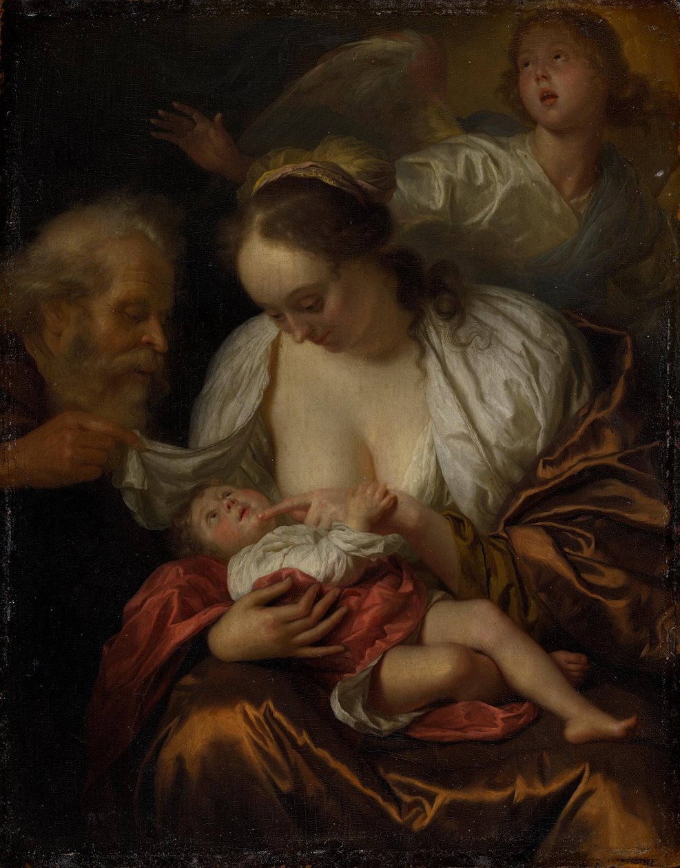 Die Heilige Familie mit einem Engel von Godfried Schalcken