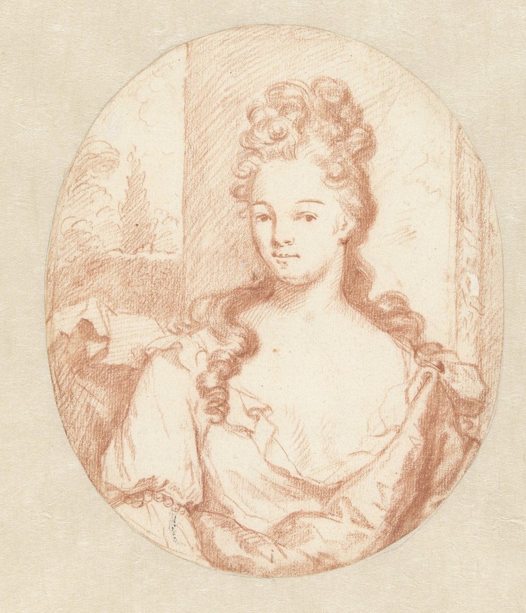 Porträt einer unbekannten jungen Frau, im Oval von Godfried Schalcken