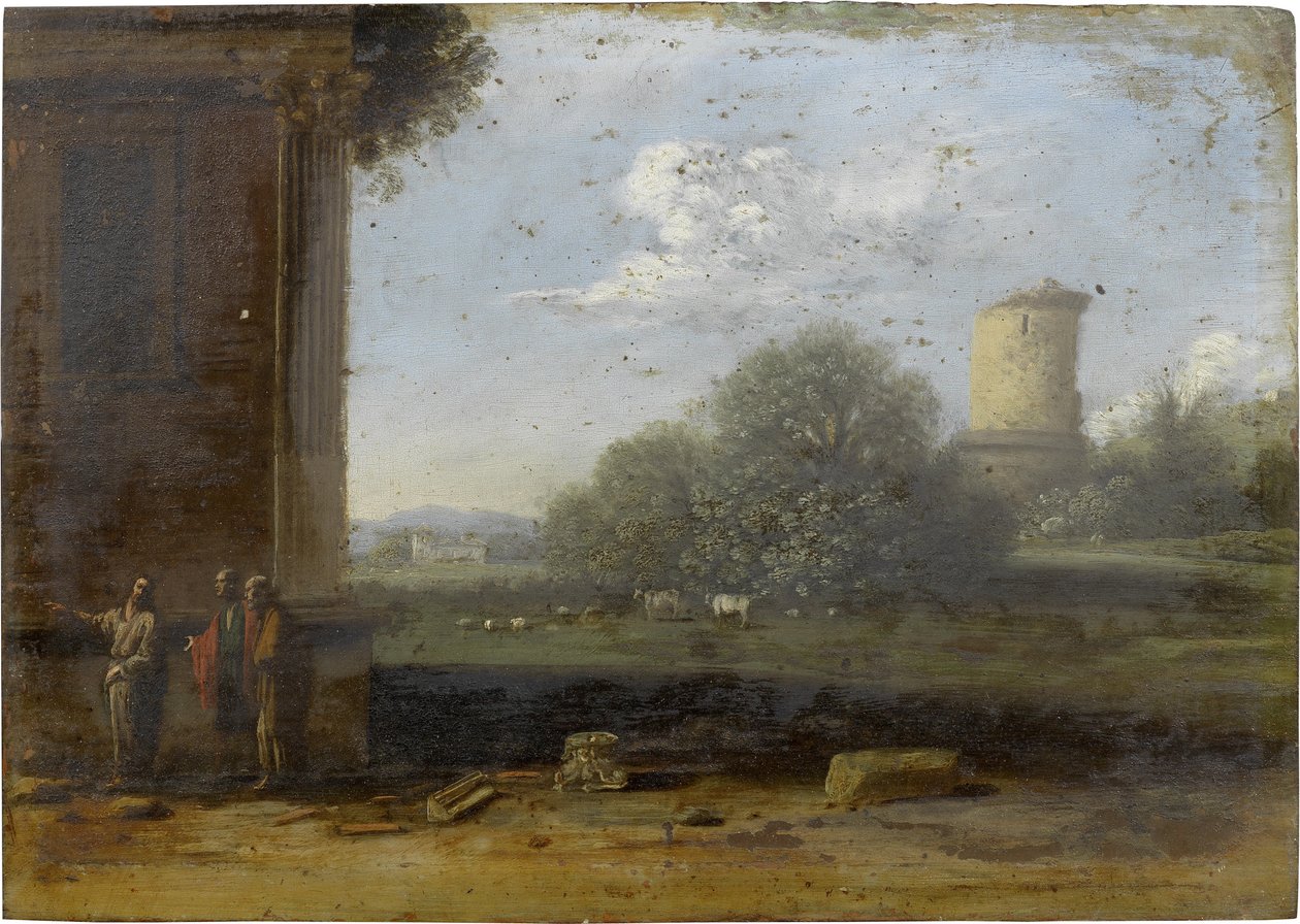 Italienische Landschaft mit Figuren im Vordergrund von Goffredo Wals