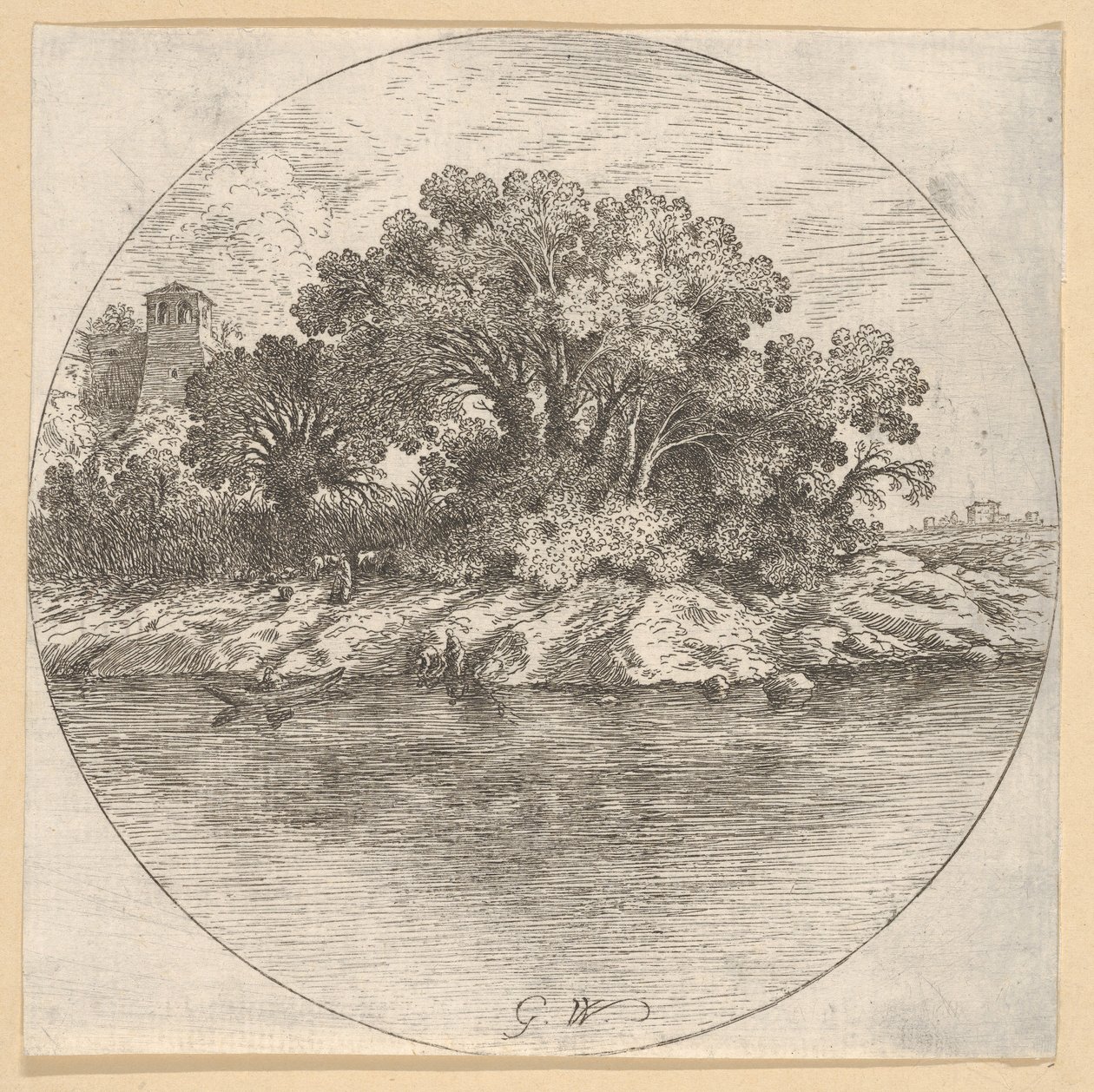 Landschaft mit Bäumen am Wasser von Goffredo Wals