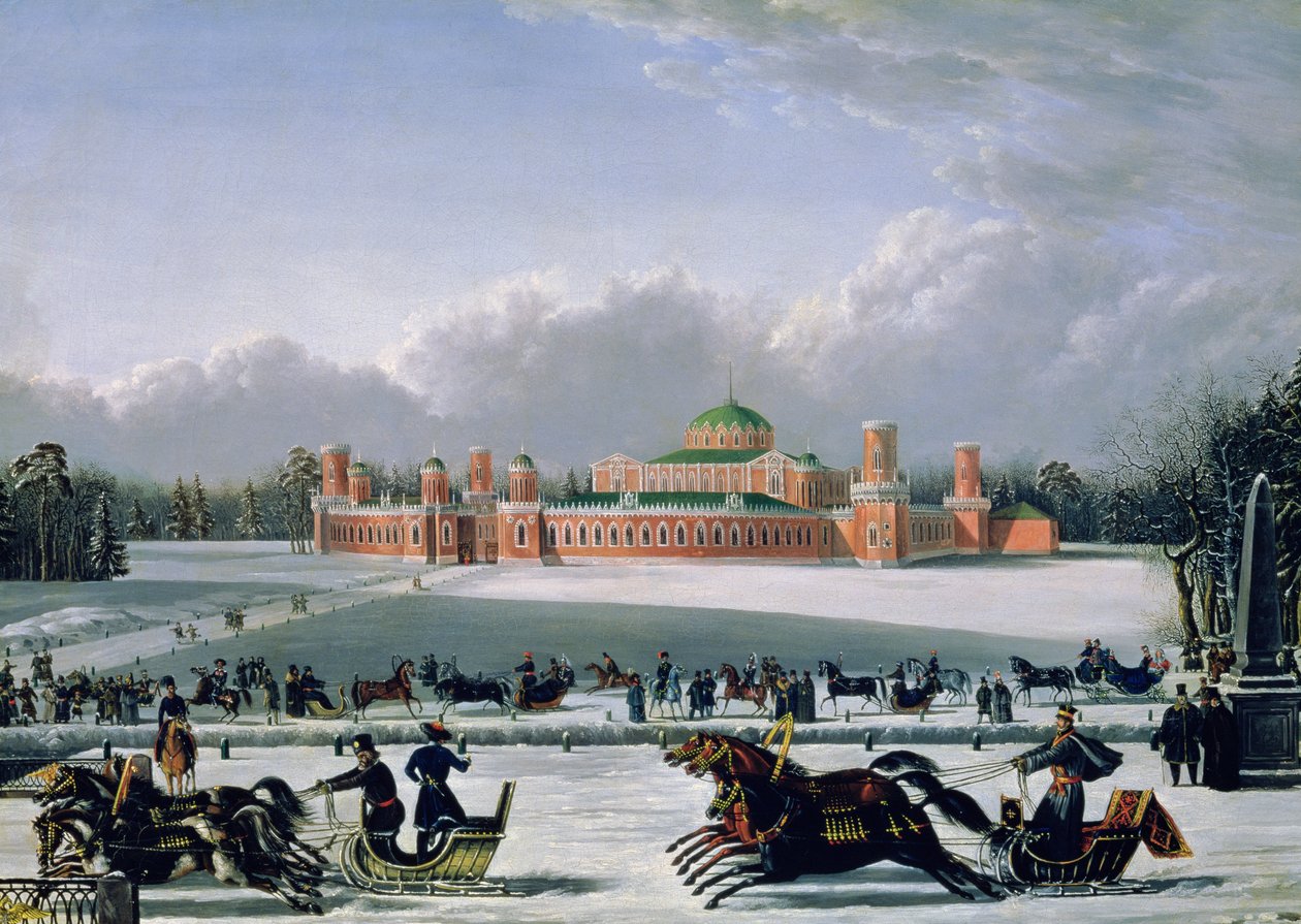 Schlittenrennen im Petrowski-Park in Moskau, 1848 von Golitsyn