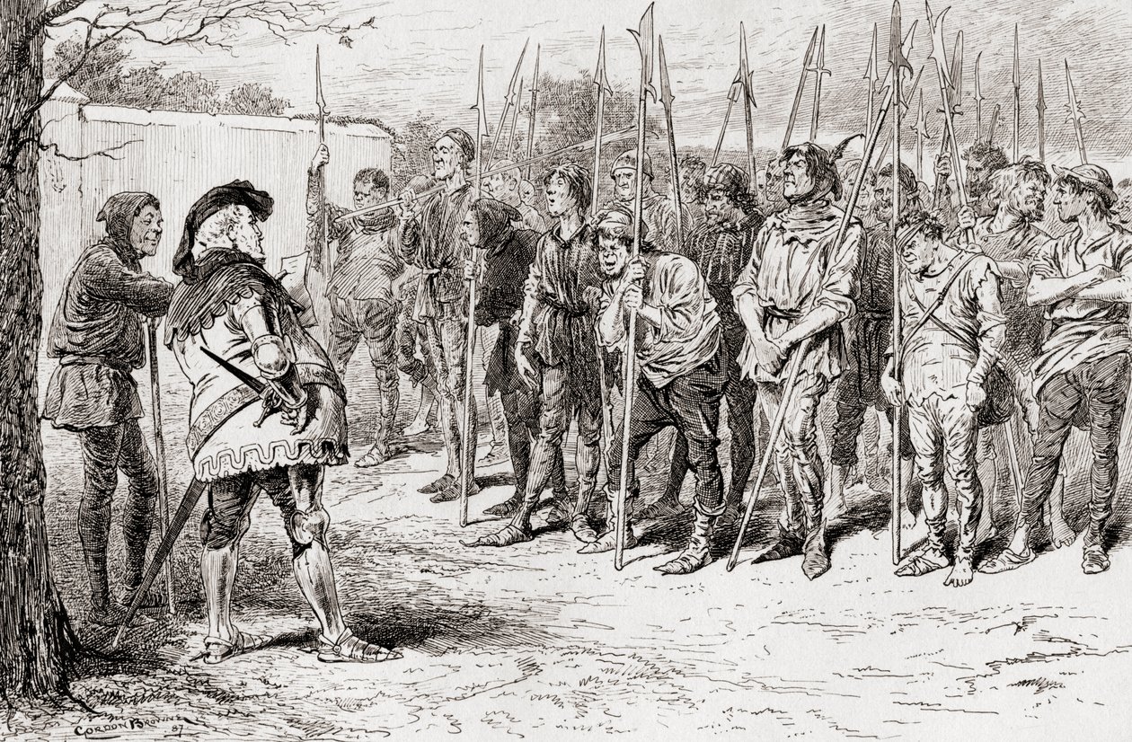 Szene aus William Shakespeares Stück König Heinrich IV., Teil 1, Akt IV, Szene 2, Falstaffs zerlumpte Regiment, aus Die Werke von William Shakespeare, veröffentlicht 1896 von Gordon Frederick Browne