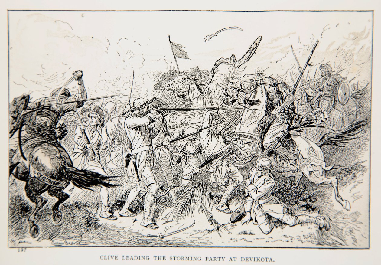 Clive führt die Sturmtruppe bei Devikota, eine Illustration aus 