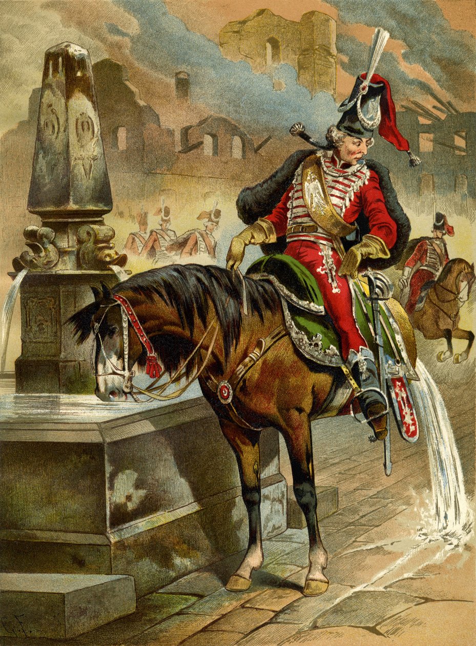 Illustration zum Buch Die wunderbaren Abenteuer des Baron Münchhausen von Rudolph Erich Raspe, 1896 von Gottfried Franz
