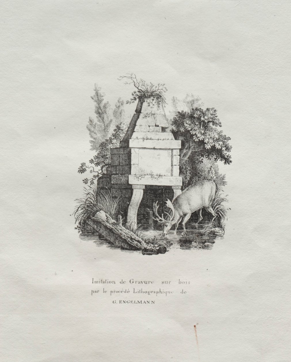 Receuil dessais lithographiques: Eine Fontaine, die den Holzschnitt imitiert, um 1816 von Gottfried or Godefroy Engelmann