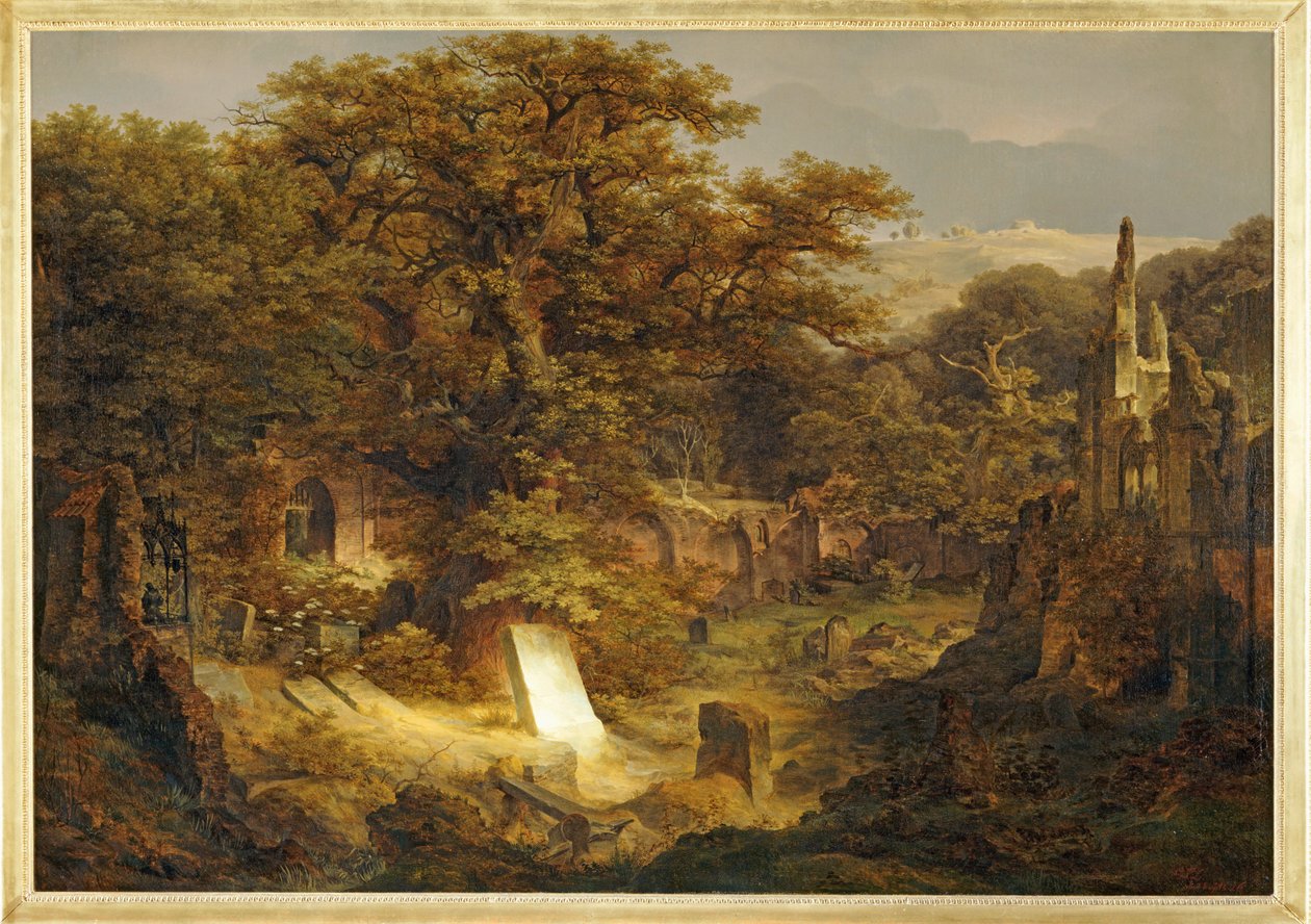 Landschaft mit Grabstein und Ruinen von Govaert Flinck