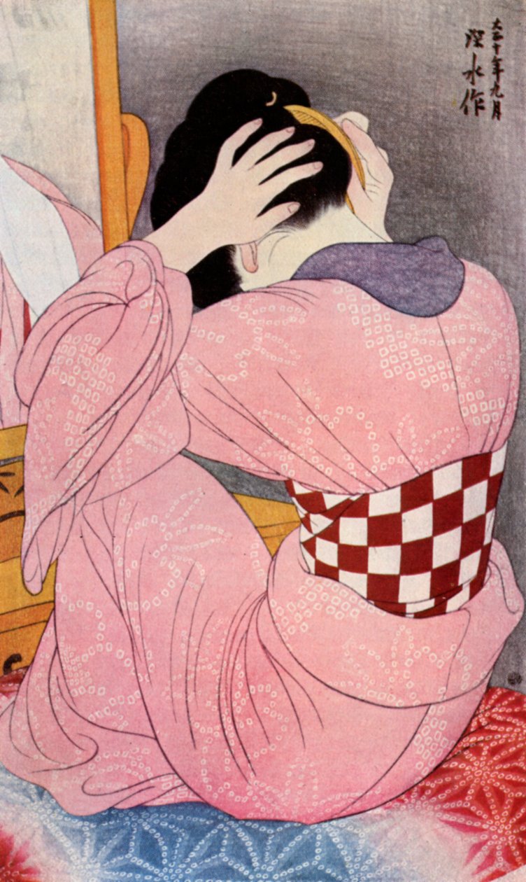 Eine japanische Frau frisiert ihr Haar, 1920er-1930 von Goyo Hashiguchi