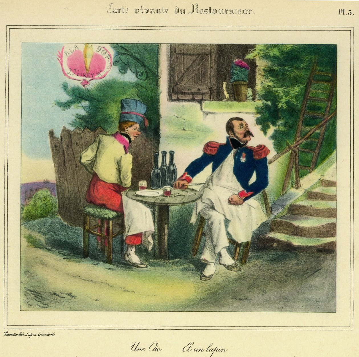 Die lebende Karte des Restaurateurs „Eine Gans und ein Hase“ (Lithografie) von Grandville