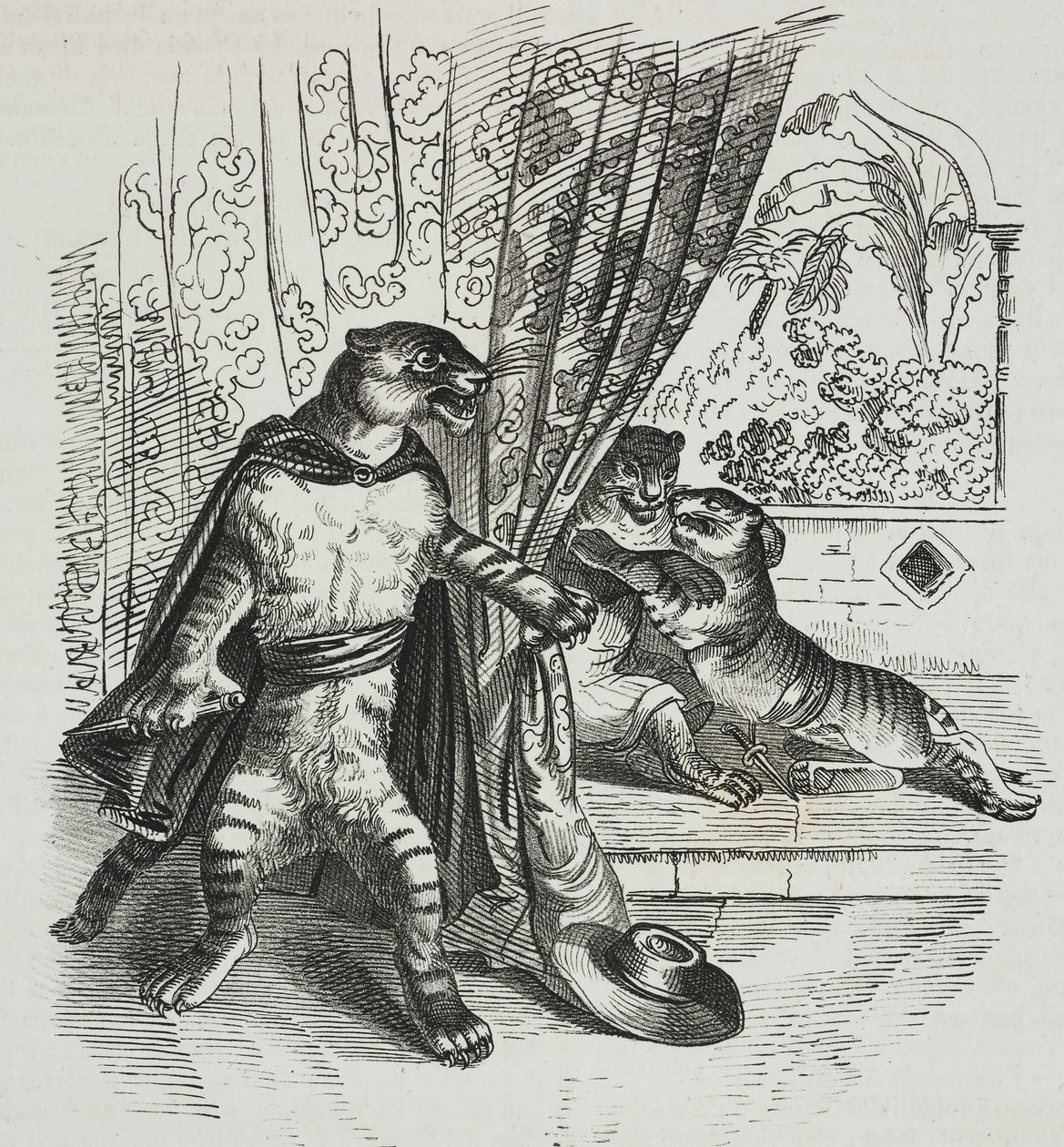 Tiger rückt mit Dolch vor, Karikatur von Jean-Jacques Grandville (1803-1847), Lithographie von Gaetano Riccio aus Poliorama Pittoresco, Nr. 39, 7. Mai von Grandville