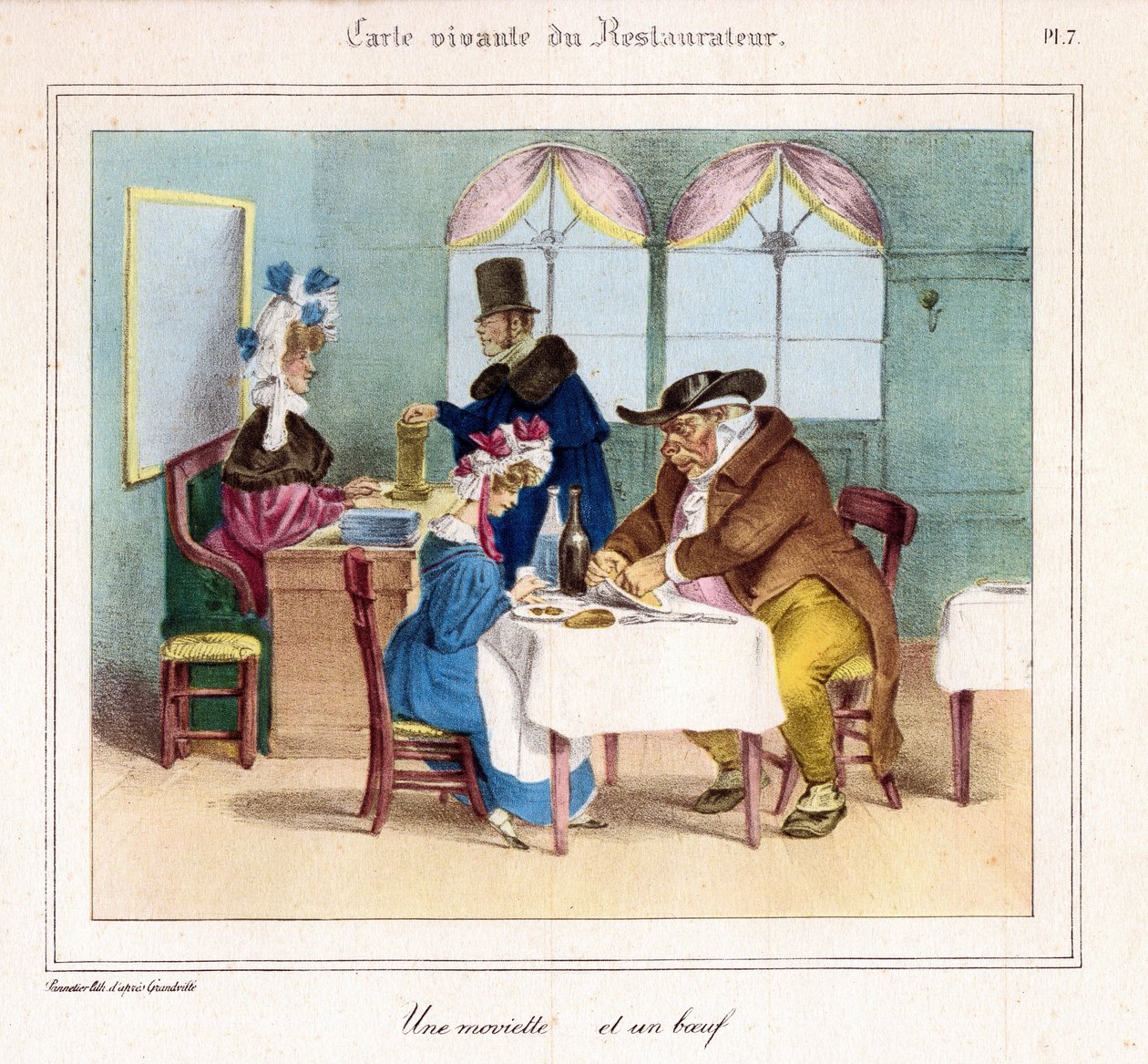 Die lebendige Karte des Restaurants: Ein Schwächling und ein Rindfleisch. 1831-32 (Lithographie) von Grandville
