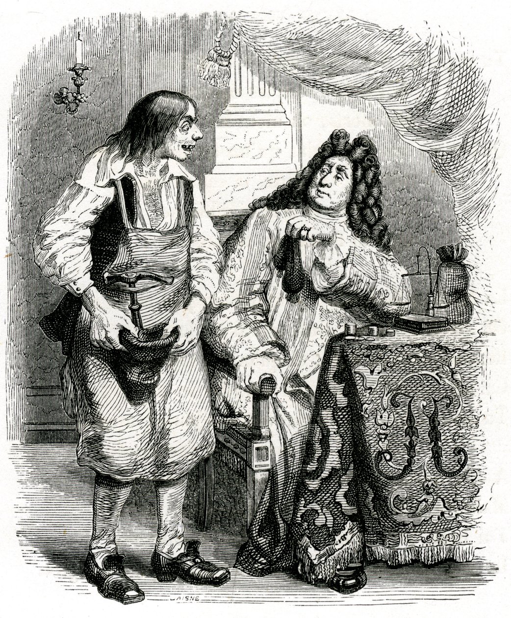 Der Schuster und der Finanzier: Fabel von La Fontaine, illustriert von Grandville. von Grandville (1803 47)