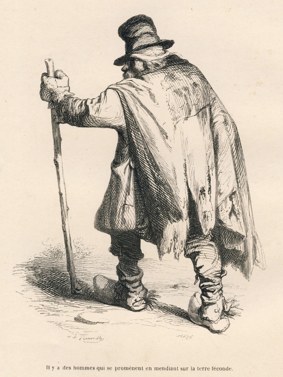 Bettler. Vignetten illustriert von JJ Granville. Gravur signiert Caque in der Partie "Histoire d