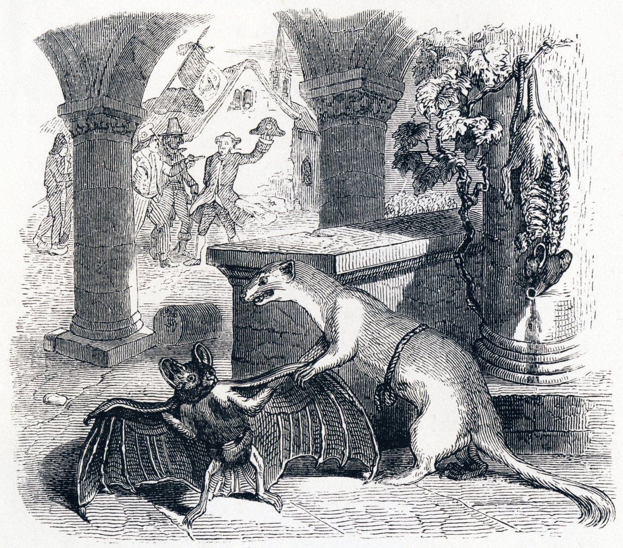 Die Fledermaus und die zwei Wiesel - Fabeln von La Fontaine von Grandville