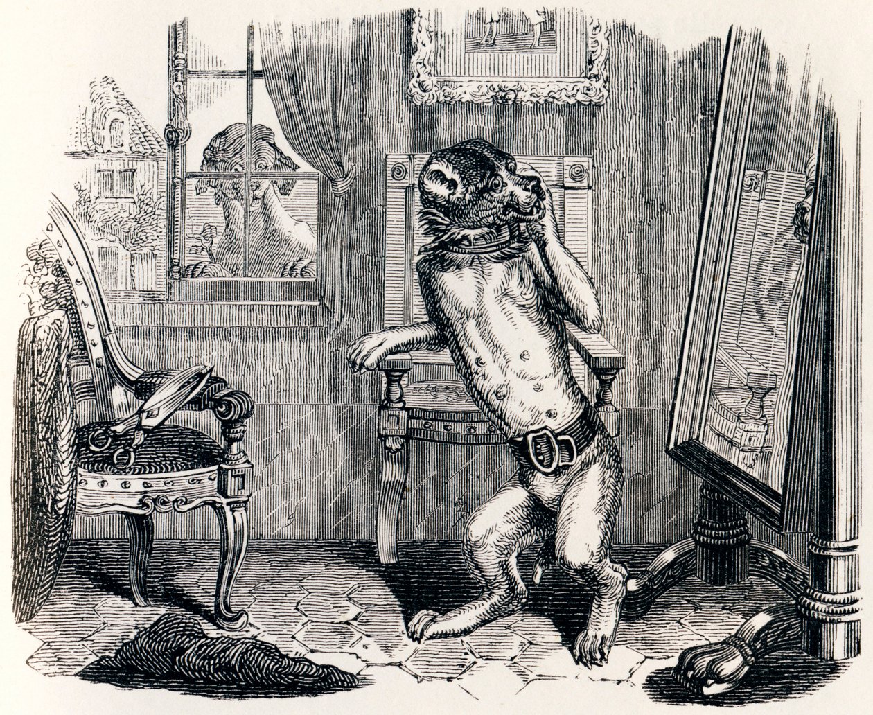 Der Hund mit den abgeschnittenen Ohren - Fabeln von La Fontaine von Grandville
