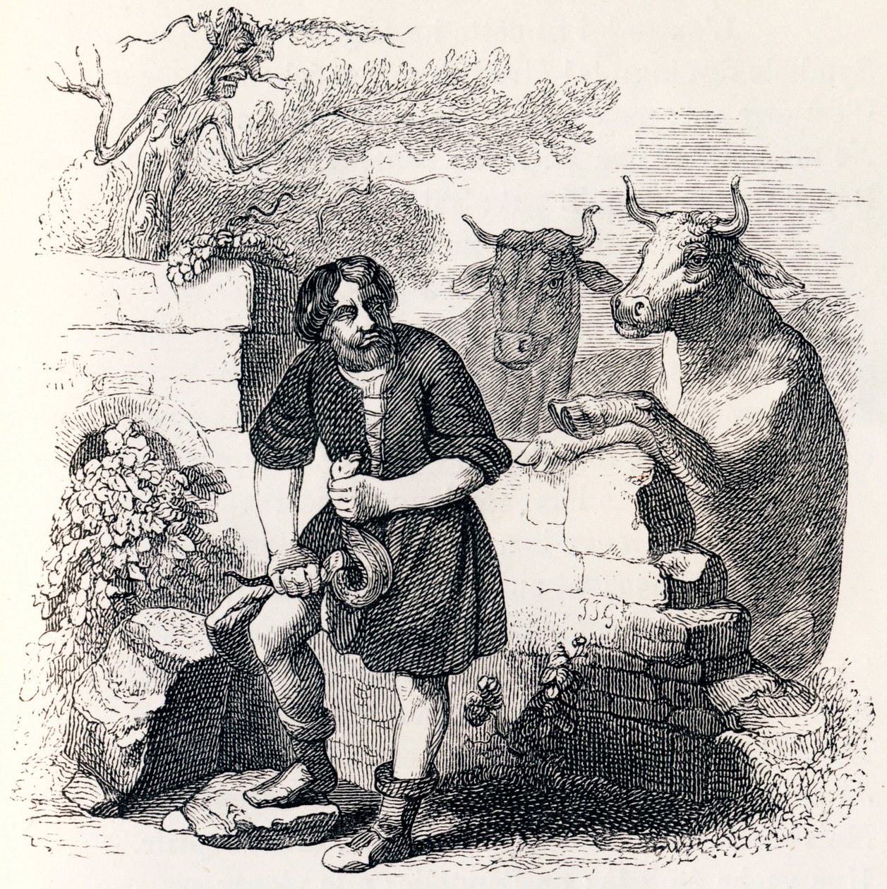 Der Mann und die Schlange - Fabeln von La Fontaine von Grandville
